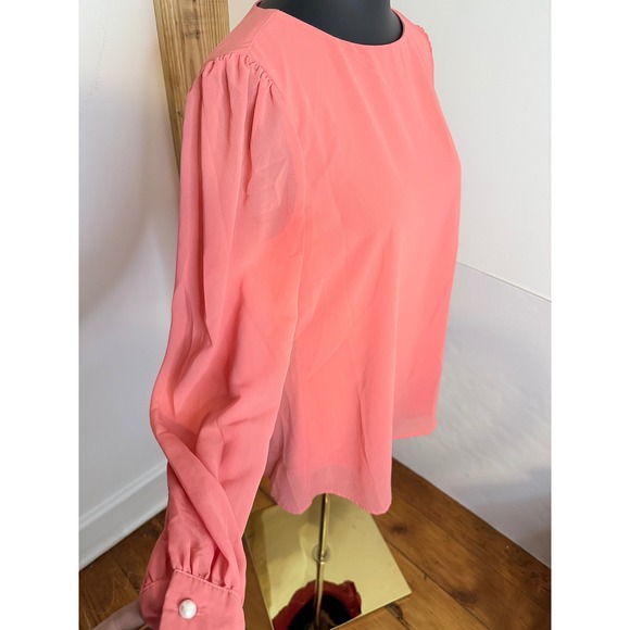 Zenana Women's Size Small Coral Sheer Long Sleeve Blouse - Picture 3 of 8